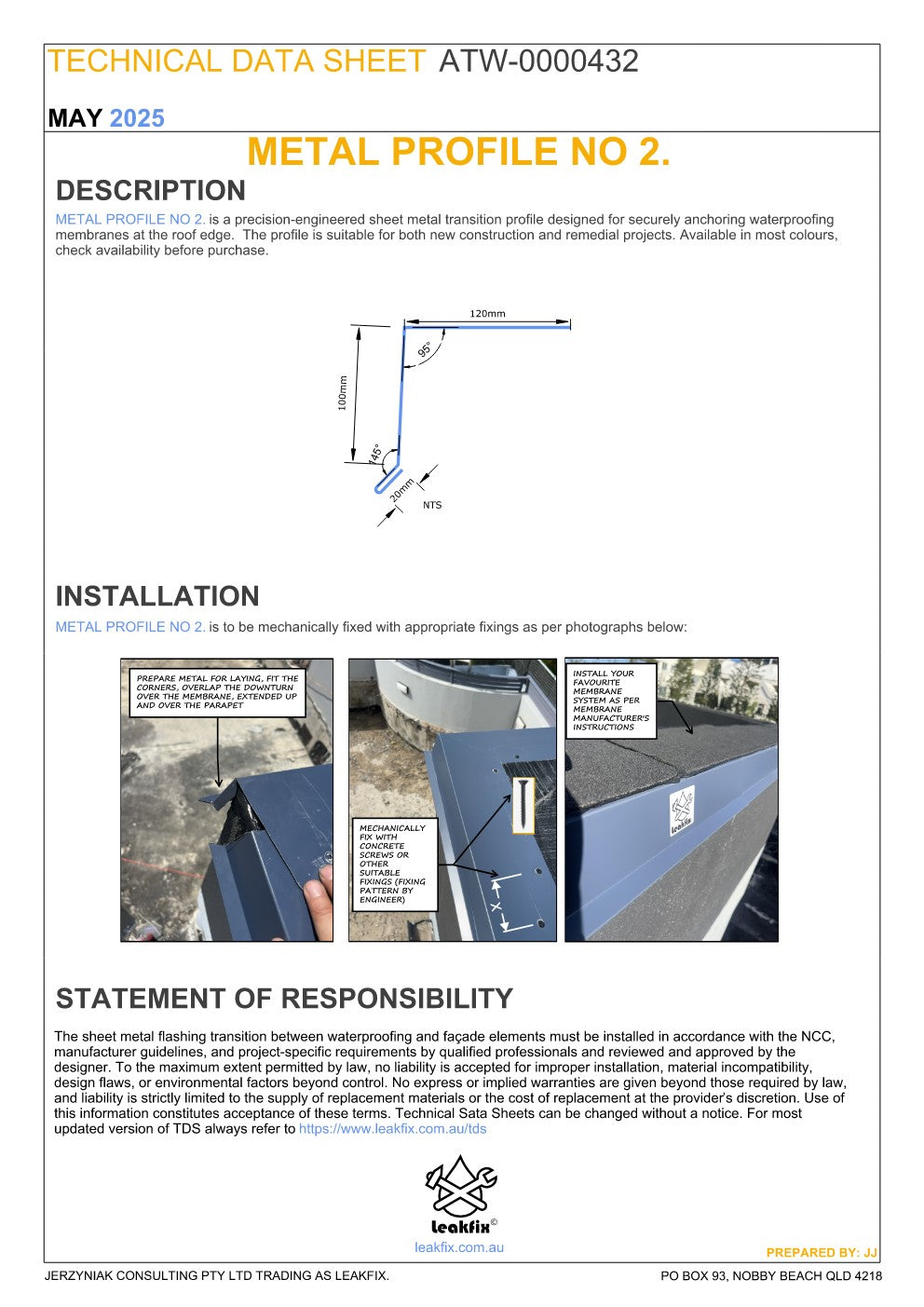 Leakfix® Metal Profile No. 2 - 2 Metres Long